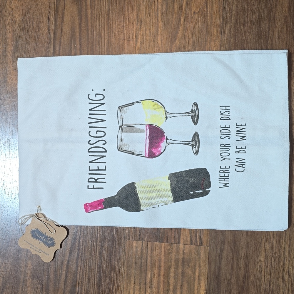 Mud Pie Friendsgiving Wine Towel - White